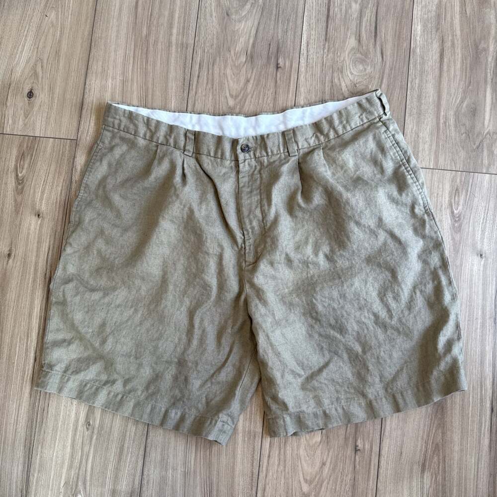 Brooks Brothers 346 100% Linen Golf Shorts Men's 42 Tan khaki 9” Inseam